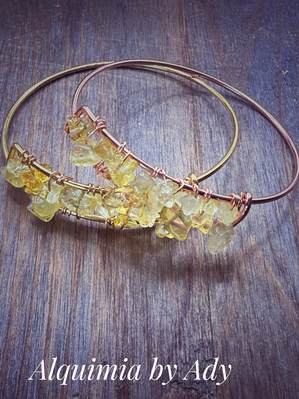 Oversized Golden and rose gold Yellow citrine Stone beaded Bracelet duo